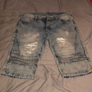 Distressed jean shorts